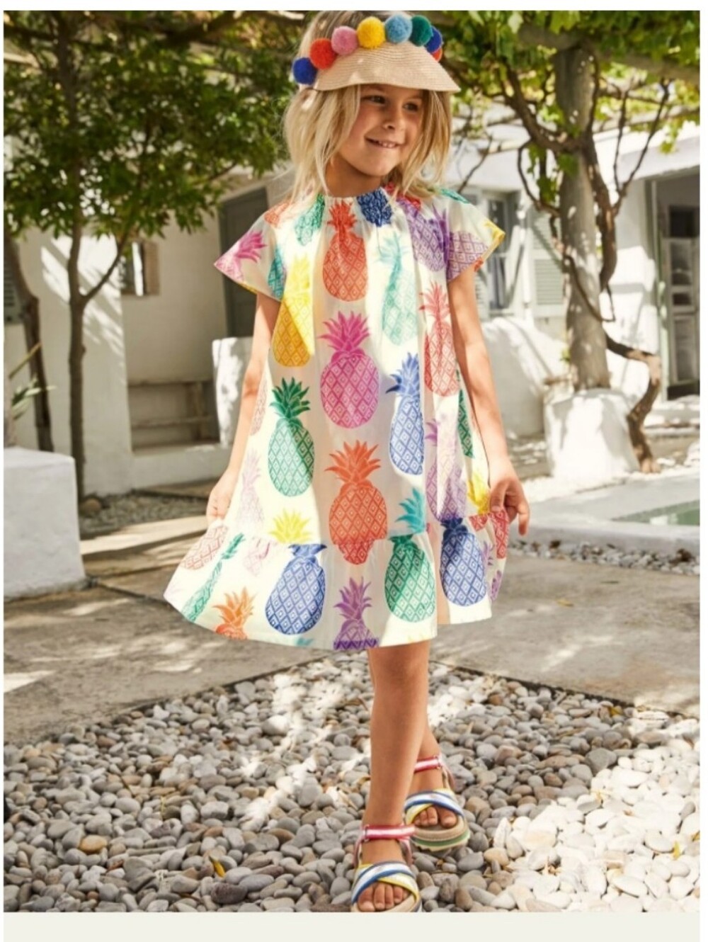 Mini Boden Pineapple Cotton Lightweight Dress Sz 8/9